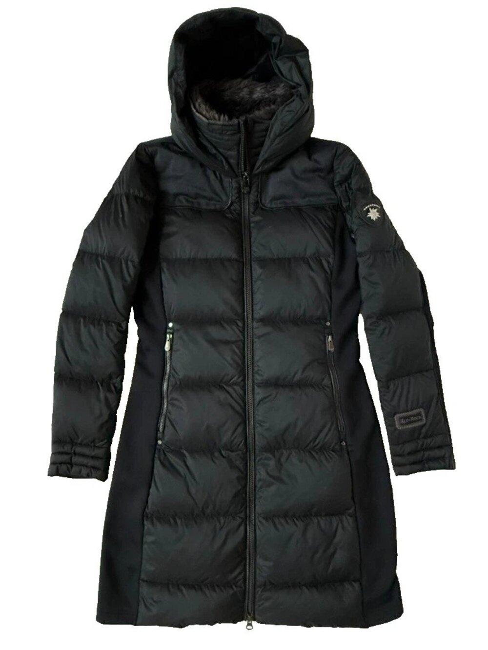 Alp n Rock Womens S Long Black Jacket Down Puffer Coat Fur Trim Hooded